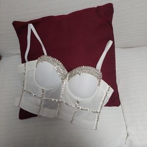Push-up White Diamond Studded Bustier Crop Top